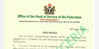 President Buhari Appoints 12 New Permanent Secretaries