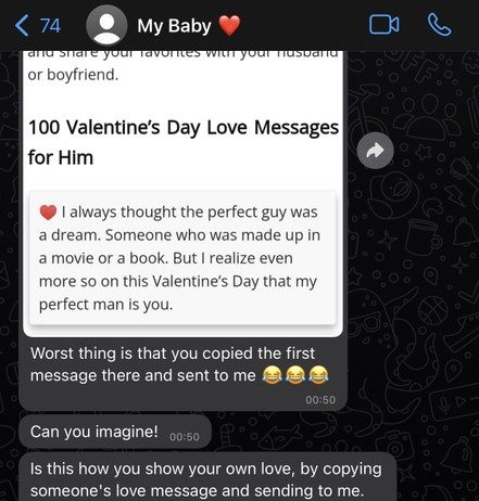 Lady Dumps Her Boyfriend After Realising He Copied Val’s Day Message From Google