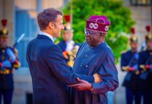 French President, Macron Welcomes Tinubu to the Palais Brongiart