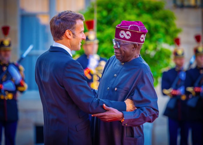 French President, Macron Welcomes Tinubu to the Palais Brongiart