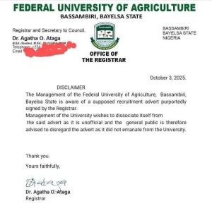 705b131a-a26c-4c38-9337-09fb8969e4c2-300x292 Federal University of Agriculture, Bassambiri Disowns Fake Recruitment Advert