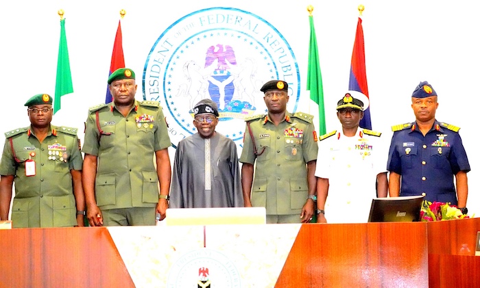 Tinubu Swears In New Defence Chiefs, Decorates Oluyede, Shaibu, Aneke, and Abbas in Abuja